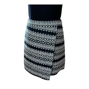 LOFT OUTLET Faux Wrap Geometric Black White Blue Cotton Blend Skirt Size 2 NWT